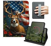 Dikoer Case for iPad Air 5th/4th Generation 10.9" 2022/2020/iPad Pro 11", 360 Degree Rotation Lightweight PU Leather Stand Cover with Hand Strap for Women Men, Flag Flower Deer