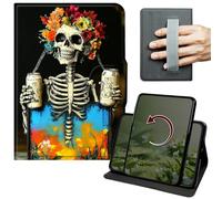 Dikoer Case for iPad Air 5th/4th Generation 10.9" 2022/2020/iPad Pro 11", 360 Degree Rotation Lightweight PU Leather Stand Cover with Hand Strap for Women Men, Watercolour Skull