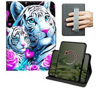 Dikoer Case for iPad Air 5th/4th Generation 10.9" 2022/2020/iPad Pro 11", 360 Degree Rotation Lightweight PU Leather Stand Cover with Hand Strap for Women Men, Purple Flower White Tiger