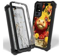 Dikoer Case for Jitterbug Smart 4/TCL 40XL/TCL 40T/TCL 505 with Screen Protector, Heavy Duty Dual Layer Hard PC & Silicone Shockproof Protective Phone Cover for Women Men, Yellow Cow Flower Bucket