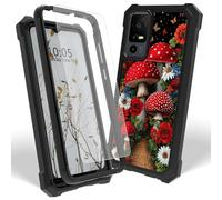 Dikoer Case for Jitterbug Smart 4/TCL 40XL/TCL 40T/TCL 505 with Screen Protector, Heavy Duty Dual Layer Hard PC & Silicone Shockproof Protective Phone Cover for Women Men, Red Mushroom Flower