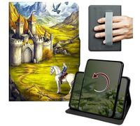 Dikoer Case for Kindle Paperwhite 12th Gen 2024 Released 7" & Kindle Colorsoft 2024/2025, 360 Degree Rotation Lightweight PU Leather Stand Cover with Hand Strap for Women Men, White Horse Castle