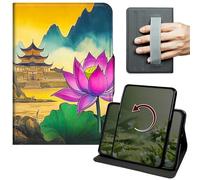 Dikoer Case for Kindle Paperwhite 12th Gen 2024 Released 7" & Kindle Colorsoft 2024/2025, 360 Degree Rotation Lightweight PU Leather Stand Cover with Hand Strap for Women Men, Lotus Leaf Castle