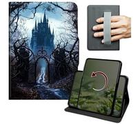 Dikoer Case for Kindle Paperwhite 12th Gen 2024 Released 7" & Kindle Colorsoft 2024/2025, 360 Degree Rotation Lightweight PU Leather Stand Cover with Hand Strap for Women Men, Grey Castle