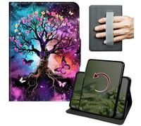 Dikoer Case for Kindle Paperwhite 12th Gen 2024 Released 7" & Kindle Colorsoft 2024/2025, 360 Degree Rotation Lightweight PU Leather Stand Cover with Hand Strap for Women Men, Butterfly Tree Sub