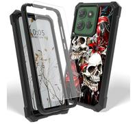 Dikoer Case for Motorola G 5G 2025/2026/Moto G Play 5G 2026 with Screen Protector, Heavy Duty Dual Layer Hard PC & Silicone Shockproof Protective Phone Cover for Women Men, Red Lily Skull