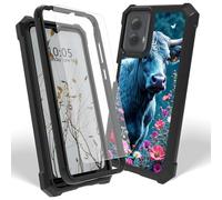 Dikoer Case for Motorola Moto G Power 5G 2024 with Screen Protector, Heavy Duty Dual Layer Hard PC & Silicone Shockproof Protective Phone Cover for Women Men, Pink Flower Cow