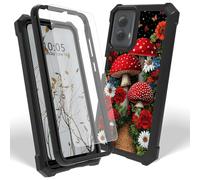 Dikoer Case for Motorola Moto G Power 5G 2024 with Screen Protector, Heavy Duty Dual Layer Hard PC & Silicone Shockproof Protective Phone Cover for Women Men, Red Mushroom Flower