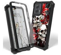 Dikoer Case for Motorola Moto G Power 5G 2024 with Screen Protector, Heavy Duty Dual Layer Hard PC & Silicone Shockproof Protective Phone Cover for Women Men, Red Lily Skull