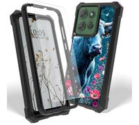 Dikoer Case for Motorola Moto G Power 5G 2025/2026 with Screen Protector, Heavy Duty Dual Layer Hard PC & Silicone Shockproof Protective Phone Cover for Women Men, Pink Flower Cow