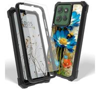 Dikoer Case for Motorola Moto G Power 5G 2025/2026 with Screen Protector, Heavy Duty Dual Layer Hard PC & Silicone Shockproof Protective Phone Cover for Women Men, Blue Flower Wood