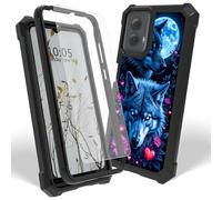 Dikoer Case for Motorola Moto G Stylus 5G 2024 with Screen Protector, Heavy Duty Dual Layer Hard PC & Silicone Shockproof Protective Phone Cover for Women Men, Purple Flower Wolf