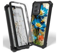 Dikoer Case for Motorola Moto G Stylus 5G 2024 with Screen Protector, Heavy Duty Dual Layer Hard PC & Silicone Shockproof Protective Phone Cover for Women Men, Blue Flower Wood