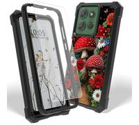 Dikoer Case for Motorola Moto G Stylus 5G 2025 with Screen Protector, Heavy Duty Dual Layer Hard PC & Silicone Shockproof Protective Phone Cover for Women Men, Red Mushroom Flower