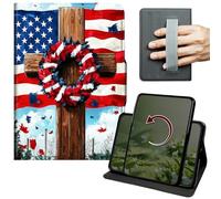 Dikoer Case for Samsung Galaxy Tab A 10.1" 2019 SM-T510/T515/T517, 360 Degree Rotation Lightweight PU Leather Stand Cover with Hand Strap for Women Men Business Travel, National Flag Cross