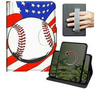 Dikoer Case for Samsung Galaxy Tab A 10.1" 2019 SM-T510/T515/T517, 360 Degree Rotation Lightweight PU Leather Stand Cover with Hand Strap for Women Men Business Travel, National Flag Baseball
