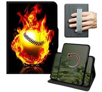 Dikoer Case for Samsung Galaxy Tab S10 Plus 2024/S9 FE+/S9 Plus 12.4 Inch 2023, 360 Degree Rotation Lightweight PU Leather Stand Cover with Hand Strap for Women Men Business Travel, Flame Baseball