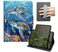 Dikoer Case for Samsung Tab A11 8.7" 2025/Galaxy Tab A9 8.7 Inch 2023, 360 Degree Rotation Lightweight PU Leather Stand Cover with Hand Strap for Women Men Business Travel, Sea Turtles