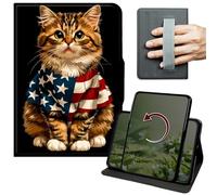 Dikoer Case for Samsung Tab A11 Plus 2026/Galaxy A9 Plus 2023 11 Inch, 360 Degree Rotation Lightweight PU Leather Stand Cover with Hand Strap for Women Men Business Travel, National Flag Cat