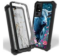 Dikoer Case for TCL 40XE/TCL Nxtpaper 5G/TCL 40X T609DL/T609M with Screen Protector, Heavy Duty Dual Layer Hard PC & Silicone Shockproof Protective Phone Cover for Women Men, Pink Flower Cow