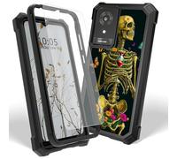 Dikoer Case for TCL 50 LE/K23/TCL K24 T434D T434W with Screen Protector, Heavy Duty Dual Layer Hard PC & Silicone Shockproof Protective Phone Cover for Women Men, Flower Skull Dark