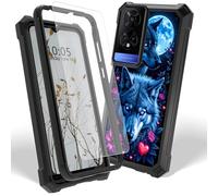 Dikoer Case for TCL 50 XE with Screen Protector, Heavy Duty Dual Layer Hard PC & Silicone Shockproof Protective Phone Cover for Women Men, Purple Flower Wolf