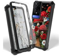Dikoer Case for TCL 50 XE with Screen Protector, Heavy Duty Dual Layer Hard PC & Silicone Shockproof Protective Phone Cover for Women Men, Red Mushroom Flower