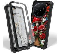 Dikoer Case for TCL 60XE Nextpaper 5G with Screen Protector, Heavy Duty Dual Layer Hard PC & Silicone Shockproof Protective Phone Cover for Women Men, Red Mushroom Flower