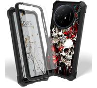 Dikoer Case for TCL 60XE Nextpaper 5G with Screen Protector, Heavy Duty Dual Layer Hard PC & Silicone Shockproof Protective Phone Cover for Women Men, Red Lily Skull