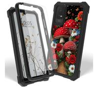 Dikoer Case for TCL Ion X/TCL 40z/TCL Ion V/T430V/T607 with Screen Protector, Heavy Duty Dual Layer Hard PC & Silicone Shockproof Protective Phone Cover for Women Men, Red Mushroom Flower