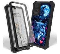 Dikoer Case for TCL Ion X/TCL 40z/TCL Ion V/T430V/T607 with Screen Protector, Heavy Duty Dual Layer Hard PC & Silicone Shockproof Protective Phone Cover for Women Men, Purple Flower Wolf