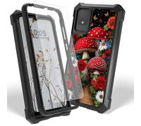 Dikoer Case for TCL K11 with Screen Protector, Heavy Duty Dual Layer Hard PC & Silicone Shockproof Protective Phone Cover for Women Men, Red Mushroom Flower