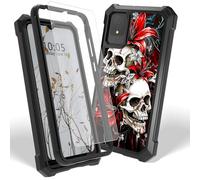 Dikoer Case for TCL K11 with Screen Protector, Heavy Duty Dual Layer Hard PC & Silicone Shockproof Protective Phone Cover for Women Men, Red Lily Skull