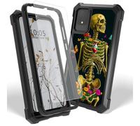 Dikoer Case for TCL K11 with Screen Protector, Heavy Duty Dual Layer Hard PC & Silicone Shockproof Protective Phone Cover for Women Men, Flower Skull Dark