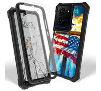Dikoer Case for TCL K32 5G T513W/TCL K33 T513V with Screen Protector, Heavy Duty Dual Layer Hard PC & Silicone Shockproof Protective Phone Cover for Women Men, National Flag Cross