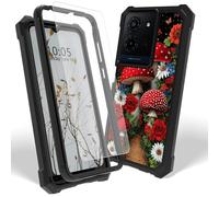 Dikoer Case for TCL K32 5G T513W/TCL K33 T513V with Screen Protector, Heavy Duty Dual Layer Hard PC & Silicone Shockproof Protective Phone Cover for Women Men, Red Mushroom Flower