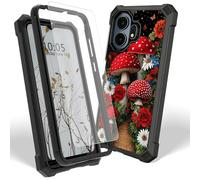 Dikoer Case for TCL NxtPaper 70 Pro 5G with Screen Protector, Heavy Duty Dual Layer Hard PC & Silicone Shockproof Protective Phone Cover for Women Men, Red Mushroom Flower