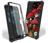 Dikoer Case for TCL Stylus 5G T779W 2022 with Screen Protector, Heavy Duty Dual Layer Hard PC & Silicone Shockproof Protective Phone Cover for Women Men, Red Mushroom Flower