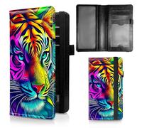 Dikoer Check Book Cover for Personal Checkbook, Leather Business Checkbooks Plastic Insert Flap Card Holder Pen Hoop Holder with RFID Blocking Slim Wallet for Women Men, Dragon, Artistic Tiger Head