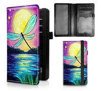 Dikoer Check Book Cover for Personal Checkbook, Leather Business Checkbooks Plastic Insert Flap Card Holder Pen Hoop Holder with RFID Blocking Slim Wallet for Women Men, Dragon, Moon Dragonfly River