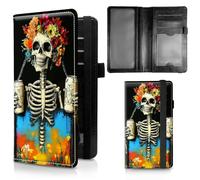 Dikoer Check Book Cover for Personal Checkbook, Leather Business Checkbooks Plastic Insert Flap Card Holder Pen Hoop Holder with RFID Blocking Slim Wallet for Women Men, Dragon, Watercolour Skull