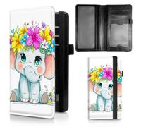 Dikoer Check Book Cover for Personal Checkbook, Leather Business Checkbooks Plastic Insert Flap Card Holder Pen Hoop Holder with RFID Blocking Slim Wallet for Women Men, Purple, Flower Grey Elephant