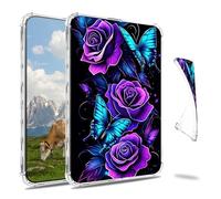 Dikoer Clear Case for 6.8" Kindle Paperwhite 11th Generation 2021 E-Reader, Slim Back Shell Anti-Slip Soft TPU Protection Transparent Shockproof Cover for Women Men, Purple Rose Blue Butterfly