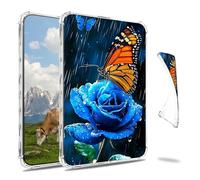 Dikoer Clear Case for 6.8" Kindle Paperwhite 11th Generation 2021 E-Reader, Slim Back Shell Anti-Slip Soft TPU Protection Transparent Shockproof Cover for Women Men, Blue Rose Butterfly