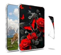 Dikoer Clear Case for 6.8" Kindle Paperwhite 11th Generation 2021 E-Reader, Slim Back Shell Anti-Slip Soft TPU Protection Transparent Shockproof Cover for Women Men, Red Rose Butterfly