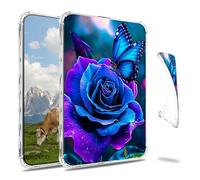 Dikoer Clear Case for 6" Kindle Paperwhite 11th Generation 2024/2022 Release E-Reader, Slim Back Shell Anti-Slip Soft TPU Protection Transparent Shockproof Cover for Women Men, Blue Butterfly Rose