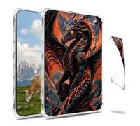 Dikoer Clear Case for Amazon Fire HD 10/10 Plus (11th Generation, 2021 Release) Tablet, Slim Back Shell Anti-Slip Soft TPU Protection Transparent Shockproof Cover for Women Men, Red Dragon