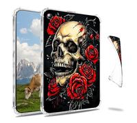 Dikoer Clear Case for iPad 9.7" iPad 6th/5th Generation 2018/2017 Tablet, Slim Back Shell Anti-Slip Soft TPU Protection Transparent Shockproof Cover for Women Men, Rose Skull Red