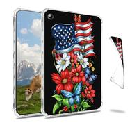 Dikoer Clear Case for iPad 9.7" iPad 6th/5th Generation 2018/2017 Tablet, Slim Back Shell Anti-Slip Soft TPU Protection Transparent Shockproof Cover for Women Men, National Flag Red Flowers