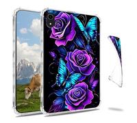 Dikoer Clear Case for iPad A16 11th Gen 11 Inch 2025/iPad 10th Gen 10.9" 2022, Slim Back Shell Anti-Slip Soft TPU Protection Transparent Shockproof Cover for Women Men, Purple Rose Blue Butterfly